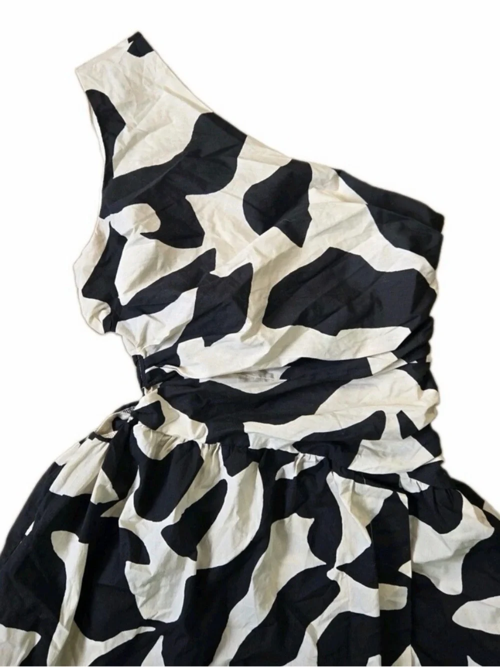 Abercrombie Fitch One Shoulder Cutout Maxi Dress Pockets NWOT M Black White